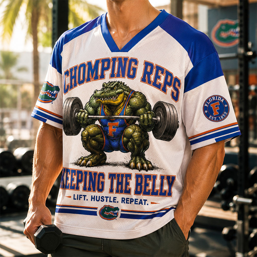 Florida Gators Merch 2026 Chomping Reps Keeping The Belly V-Neck Jersey Gifts For Fitness Guys - Kdjoy