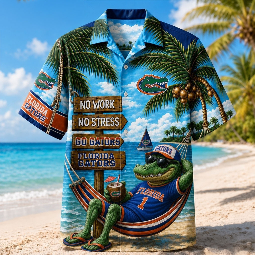 Florida Gators No Work No Stress Hawaiian Shirt Florida Gators Merch Present For Fans - Kdjoy Florida Gators No Work No Stress Hawaiian Shirt Florida Gators Merch Present For Fans - Kdjoy