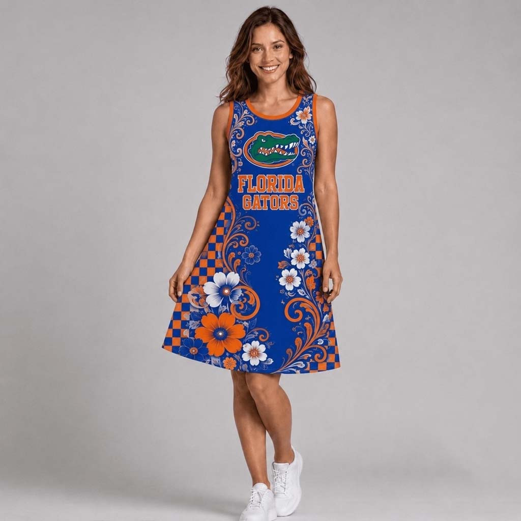 Florida Gators Sporty Floral Elegance Women's Sleeveless Dress Gators Merch Gifts For Mom - Kdjoy