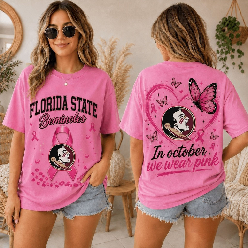 Florida State Seminoles 2026 NCAA Pink October Breast Cancer Awareness Fan Pride Unisex T Shirt - Kdjoy Florida State Seminoles 2026 NCAA Pink October Breast Cancer Awareness Fan Pride Unisex T Shirt - Kdjoy