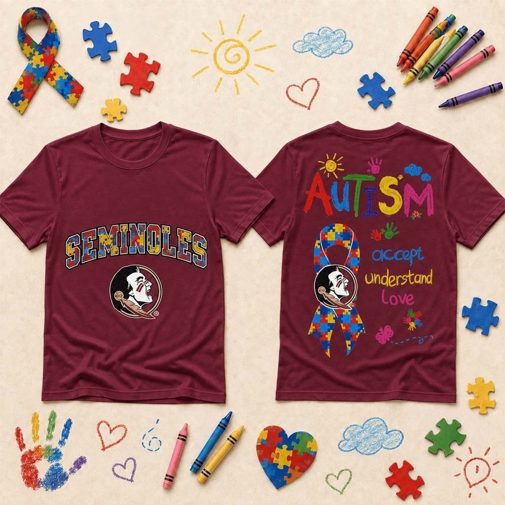 Florida State Seminoles Autism Awareness Puzzle Ribbon T-Shirt Seminoles Merch Autistic Present Florida State Seminoles Autism Awareness Puzzle Ribbon T-Shirt Seminoles Merch Autistic Present