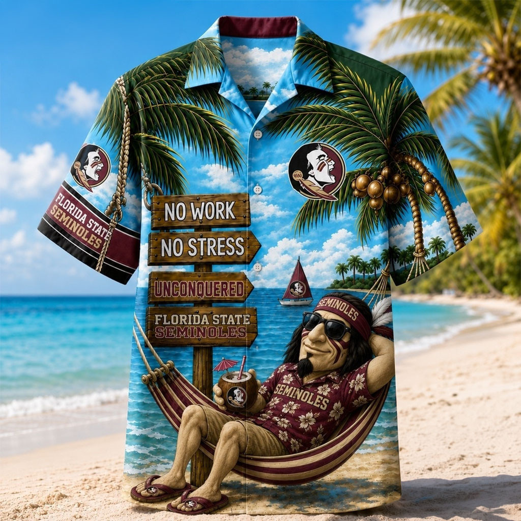 Florida State Seminoles No Work No Stress Hawaiian Shirt Seminoles Merch Gift For Fans - Kdjoy Florida State Seminoles No Work No Stress Hawaiian Shirt Seminoles Merch Gift For Fans - Kdjoy