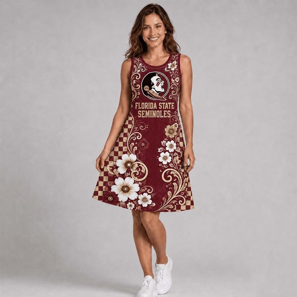 Florida State Seminoles Sporty Floral Elegance Women's Sleeveless Dress Seminoles Merch - Kdjoy Florida State Seminoles Sporty Floral Elegance Women's Sleeveless Dress Seminoles Merch - Kdjoy