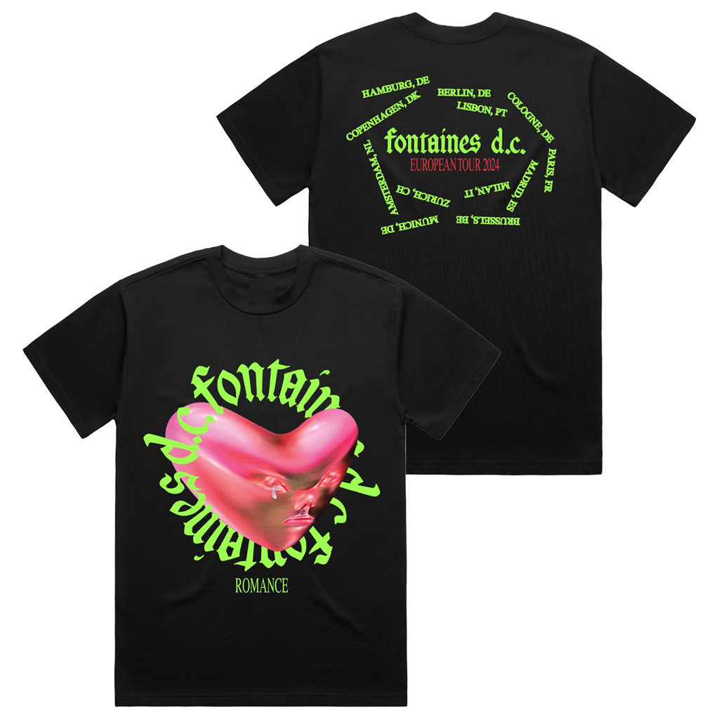 Fontaines DC Merch 2026 Romance EU Tour Black T-Shirt Gifts For Rock Music Lovers - Kdjoy Fontaines DC Merch 2026 Romance EU Tour Black T-Shirt Gifts For Rock Music Lovers - Kdjoy