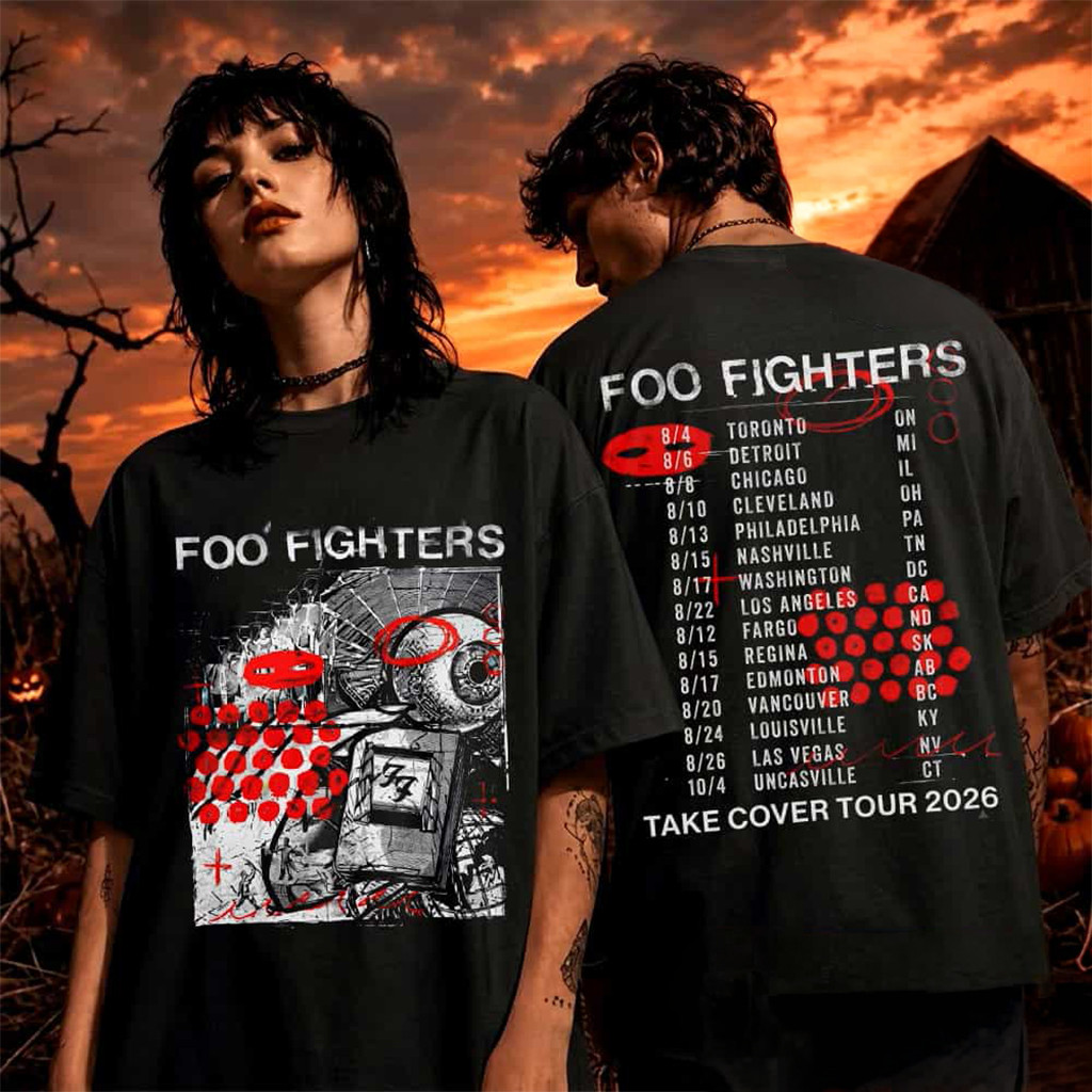 Foo Fighters Black Doodle Take Cover Tour 2026 Tour T-Shirt Foo Fighters Merch Fans Gifts - Kdjoy
