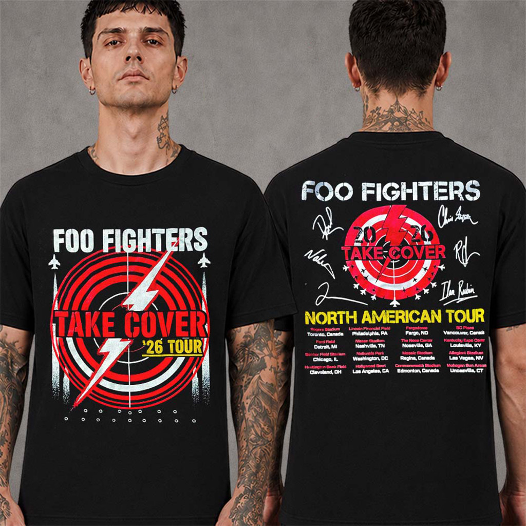 Foo Fighters Merch Take Cover Tour 2026 North America The Thunder Target Signatures T-Shirt - Kdjoy Foo Fighters Merch Take Cover Tour 2026 North America The Thunder Target Signatures T-Shirt - Kdjoy