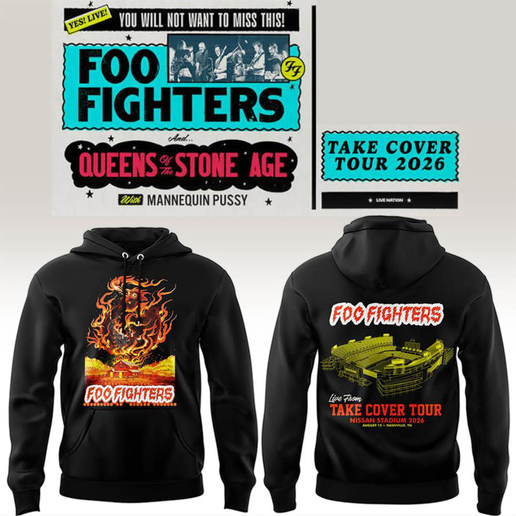 Foo Fighters Take Cover Tour Merch 2026 Nashville Nissan Stadium Concert Hoodie Fan Merch Black - Kdjoy Foo Fighters Take Cover Tour Merch 2026 Nashville Nissan Stadium Concert Hoodie Fan Merch Black - Kdjoy