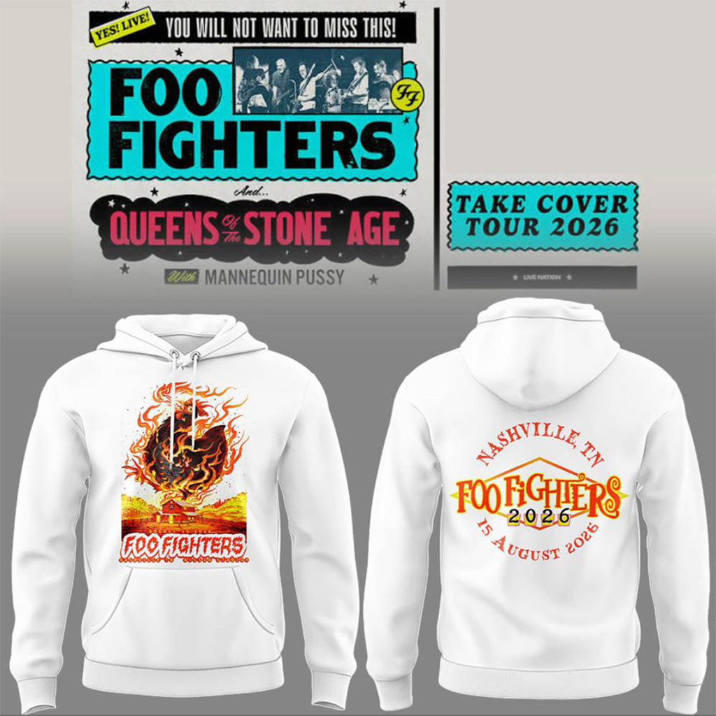 Foo Fighters Take Cover Tour Merch 2026 Nashville Nissan Stadium Concert Hoodie White Fan Gear - Kdjoy Foo Fighters Take Cover Tour Merch 2026 Nashville Nissan Stadium Concert Hoodie White Fan Gear - Kdjoy