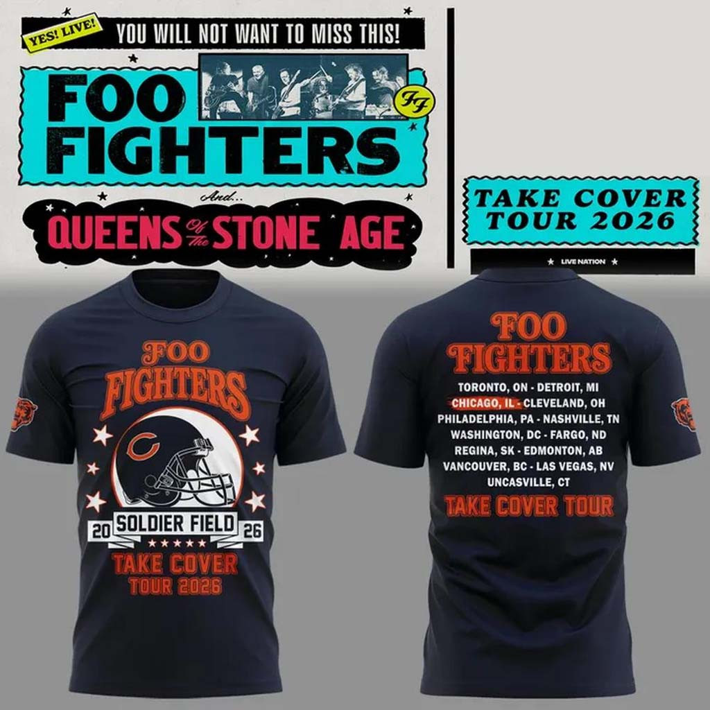 Foo Fighters X Chicago Bears Take Cover Tour 2026 T-Shirt Foo Fighters Concert Merch Fan Gifts Foo Fighters X Chicago Bears Take Cover Tour 2026 T-Shirt Foo Fighters Concert Merch Fan Gifts