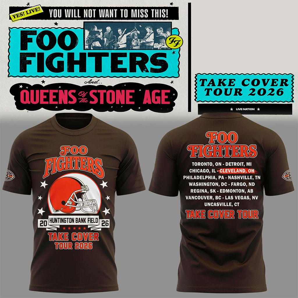 Foo Fighters X Cleveland Browns Merch Take Cover Tour 2026 T-Shirt Gift For Music Lovers - Kdjoy