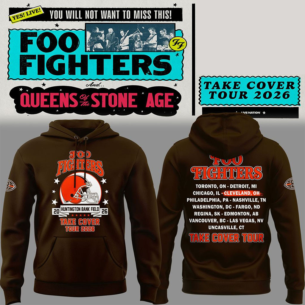 Foo Fighters X Cleveland Browns Take Cover Tour 2026 Hoodie Foo Fighters Merch Music Fan Gear - Kdjoy