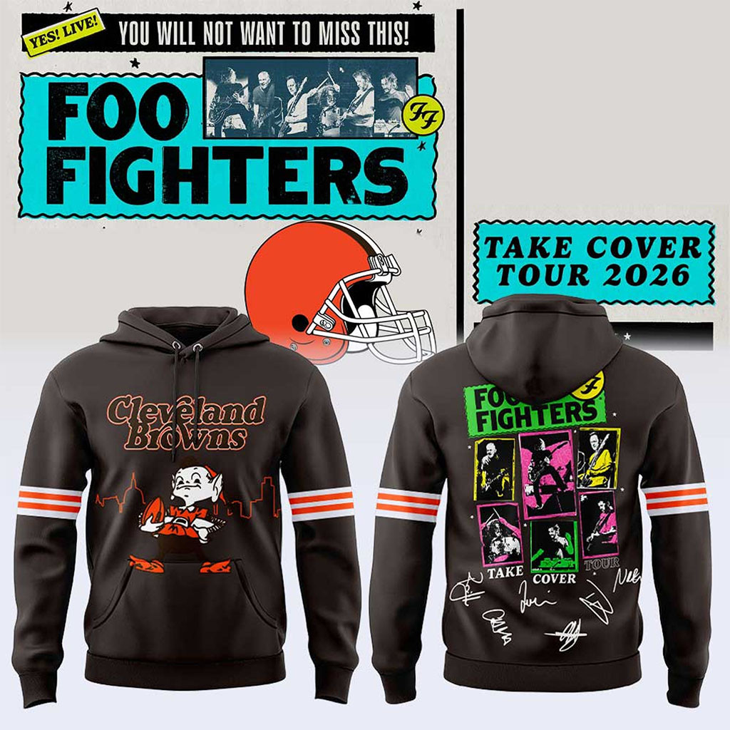 Foo Fighters X Cleveland Browns Take Cover Tour 2026 Signature Hoodie Foo Fighters Merch - Kdjoy