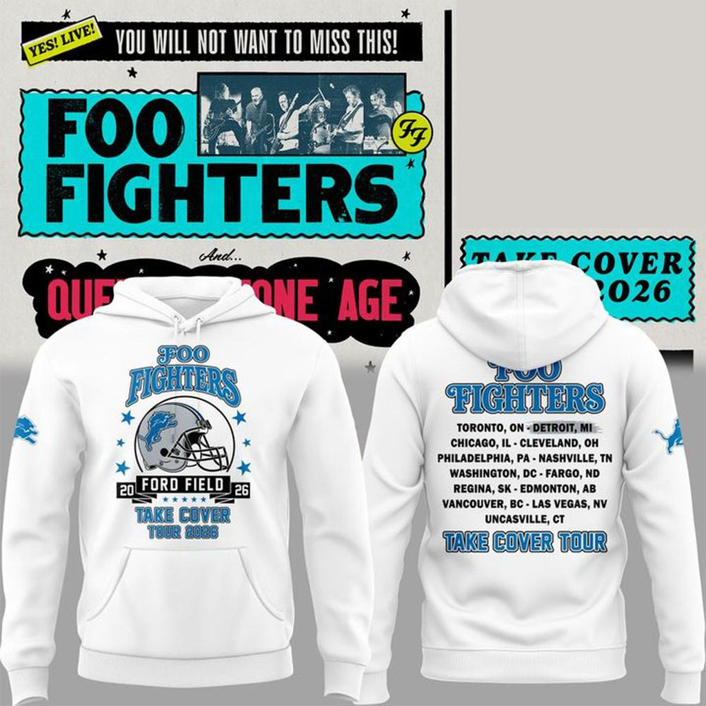 Foo Fighters X Detroit Lions Merch FF Take Cover Tour 2026 Hoodie Best Gift For Music Lovers - Kdjoy