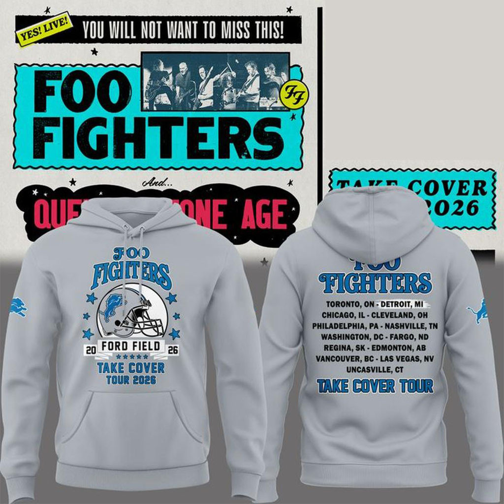 Foo Fighters X Detroit Lions Merch FF Take Cover Tour 2026 Hoodie Gift For Music Lovers - Kdjoy
