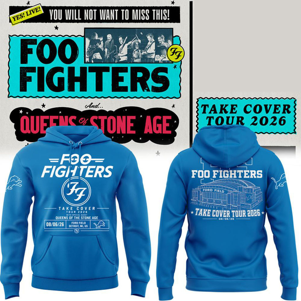 Foo Fighters X Detroit Lions Merch FF Take Cover Tour 2026 Hoodie Gift Ideas For Music Lovers - Kdjoy