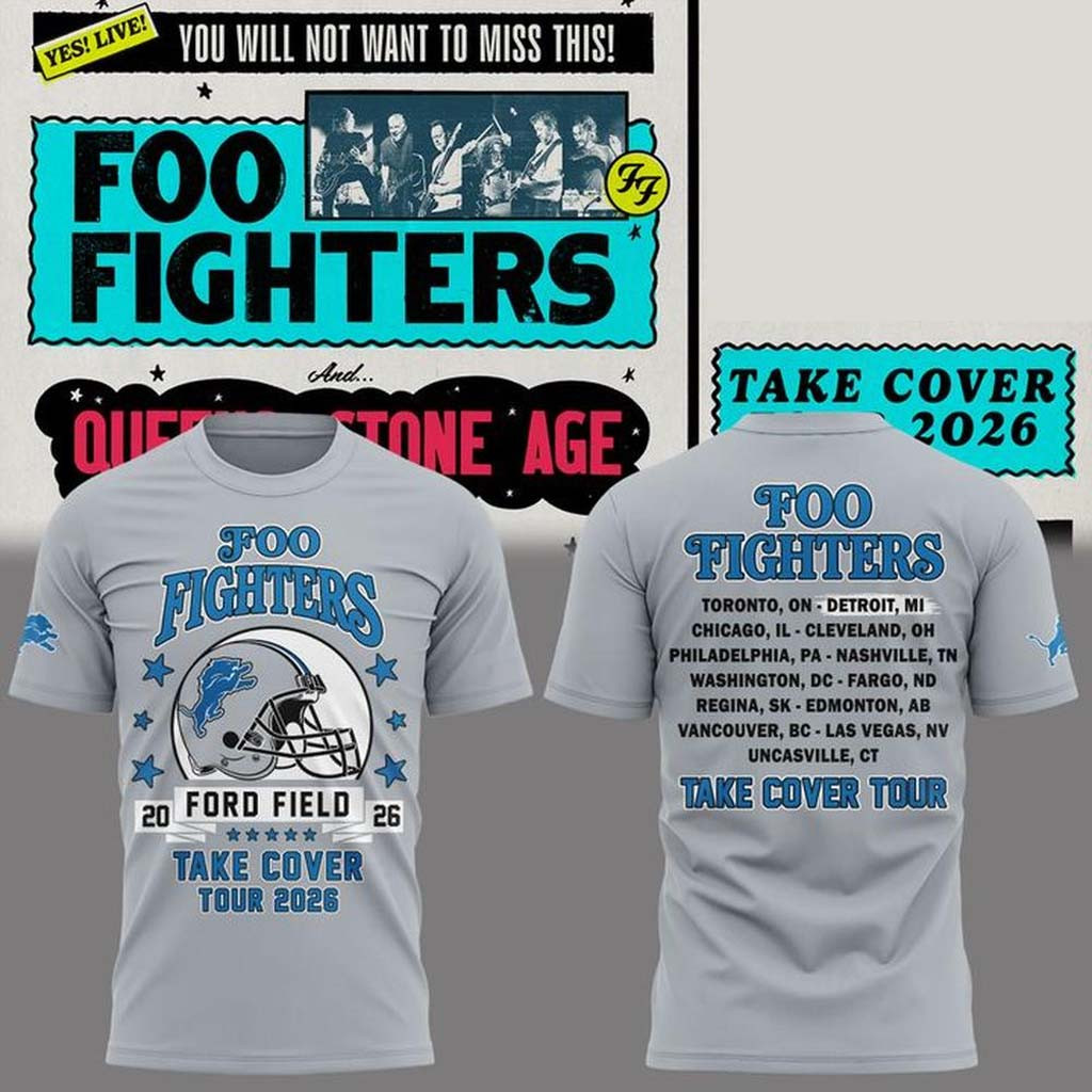 Foo Fighters X Detroit Lions Merch FF Take Cover Tour 2026 T-Shirt Gifts For Rock Band Fans Foo Fighters X Detroit Lions Merch FF Take Cover Tour 2026 T-Shirt Gifts For Rock Band Fans