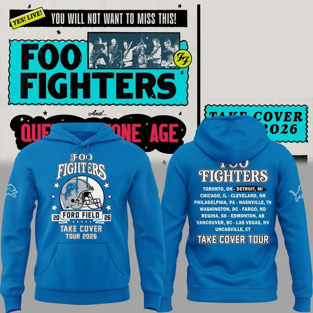 Foo Fighters X Detroit Lions Merch Take Cover Tour 2026 Hoodie Gift For Rock Band Fans