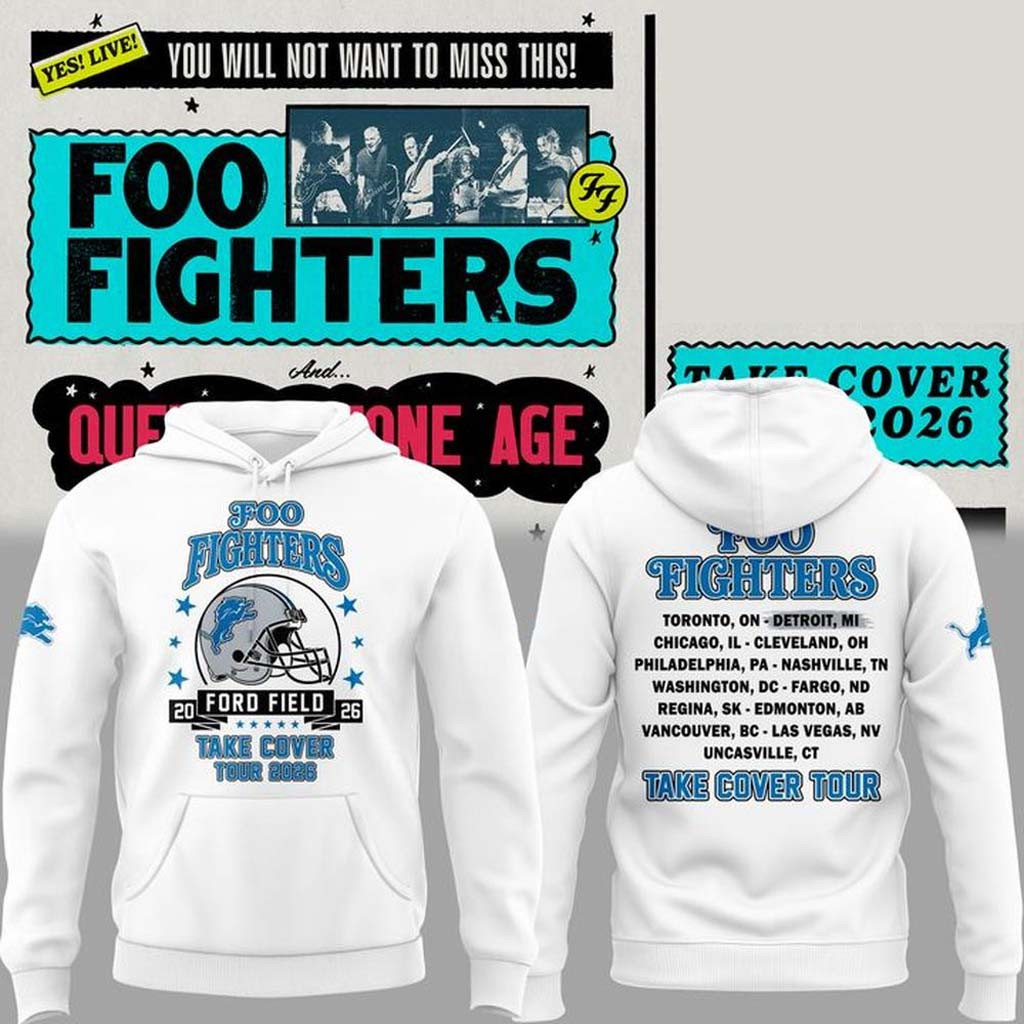 Foo Fighters X Detroit Lions Merch Take Cover Tour 2026 Hoodie White Present For Band Fans