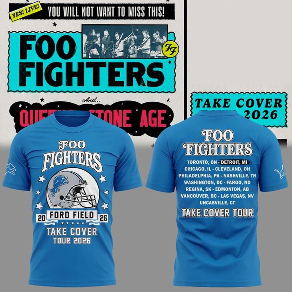 Foo Fighters X Detroit Lions Merch Take Cover Tour 2026 T-Shirt Present For Rock Band Fans
