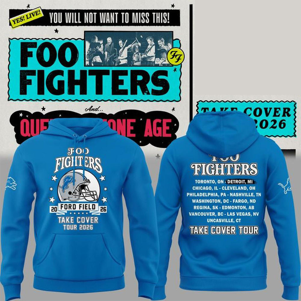 Foo Fighters X Detroit Lions Take Cover Tour 2026 Hoodie Foo Fighters Concert Merch Fan Gifts - Kdjoy