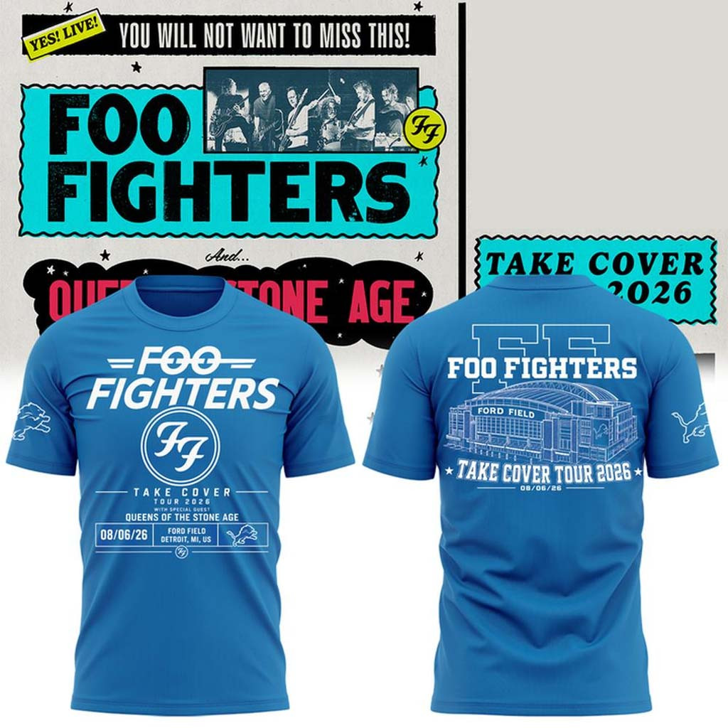 Foo Fighters X Detroit Lions Take Cover Tour 2026 T-Shirt Foo Fighters Merch Music Lover Gifts Foo Fighters X Detroit Lions Take Cover Tour 2026 T-Shirt Foo Fighters Merch Music Lover Gifts