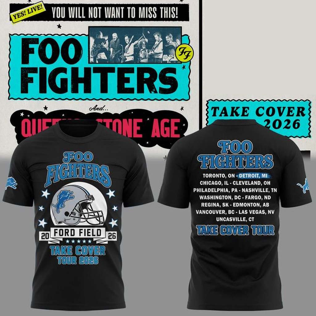 Foo Fighters X Detroit Lions Take Cover Tour 2026 T-Shirt Foo Fighters Tour Merch Fan Present