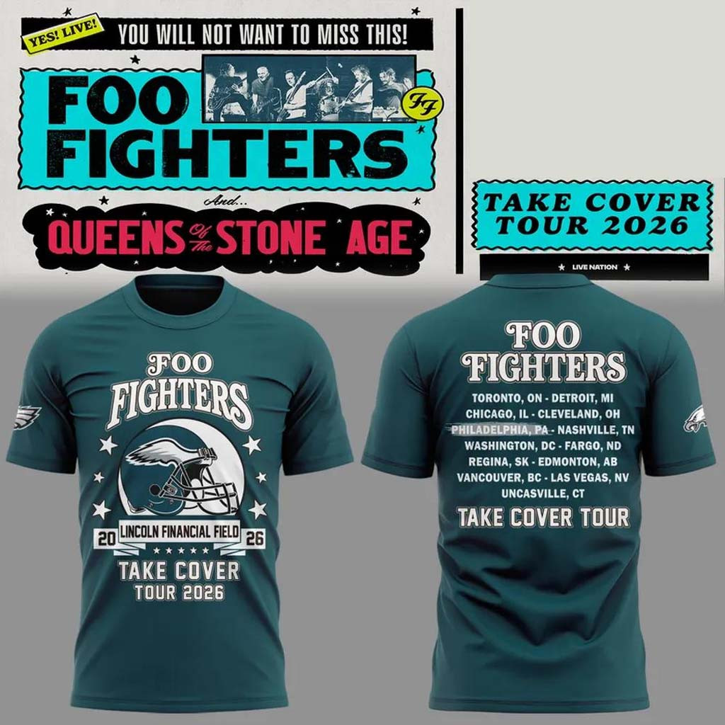 Foo Fighters X Philadelphia Eagles Merch Take Cover Tour 2026 T-Shirt Music Concert Outfits - Kdjoy Foo Fighters X Philadelphia Eagles Merch Take Cover Tour 2026 T-Shirt Music Concert Outfits - Kdjoy