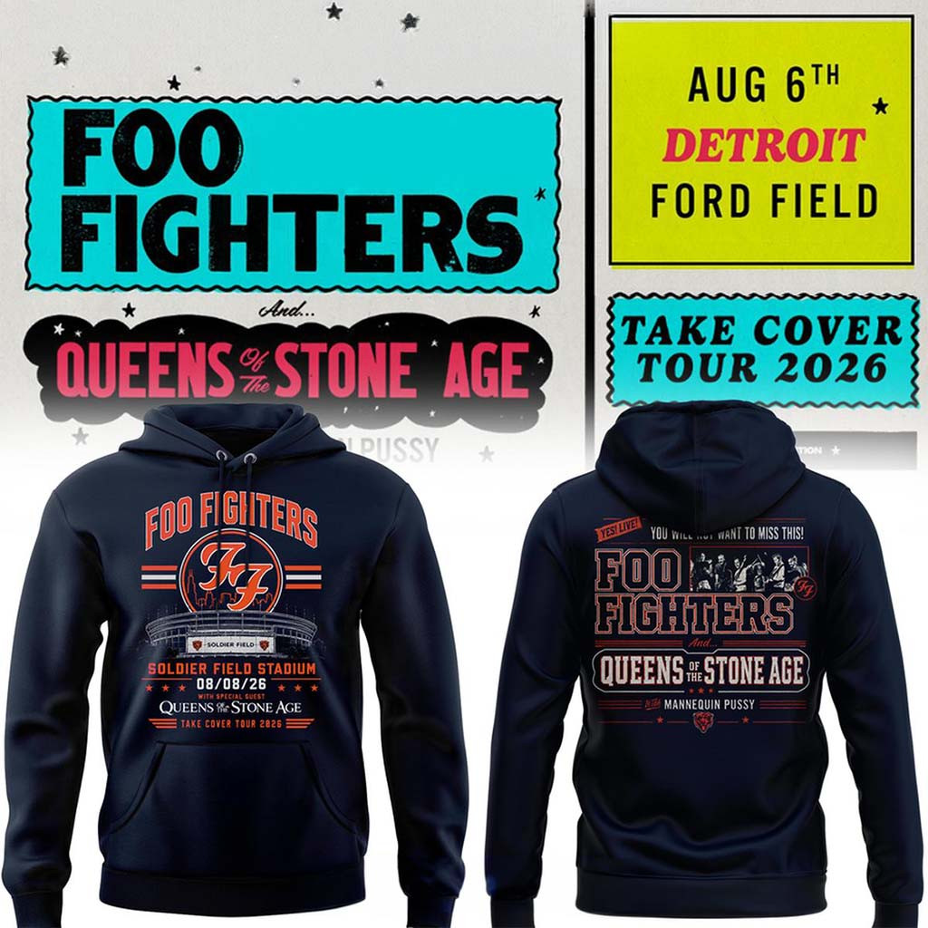 Foo Fighters X Queens Of The Stone Age Merch Take Cover Tour 2026 Chicago Hoodie Concert Gear - Kdjoy