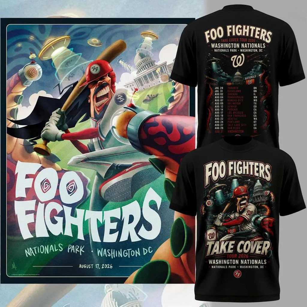 Foo Fighters X Washington Nationals Merch Take Cover Tour 2026 T-Shirt Music Fan Apparel - Kdjoy Foo Fighters X Washington Nationals Merch Take Cover Tour 2026 T-Shirt Music Fan Apparel - Kdjoy