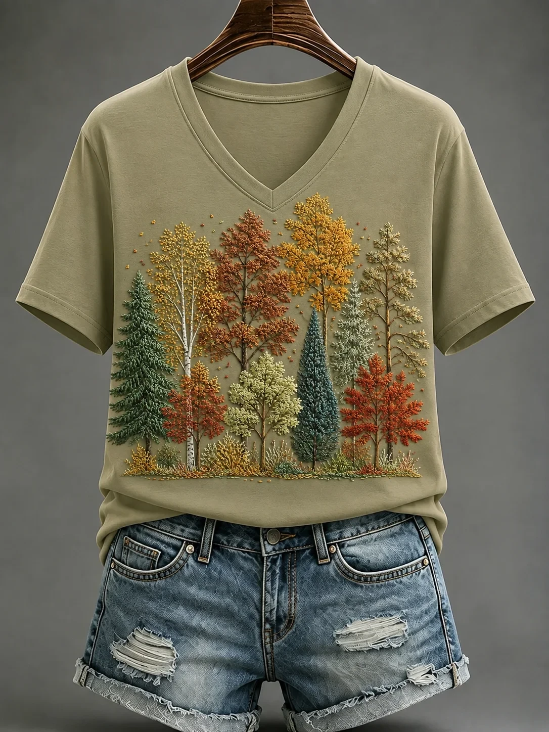 Forest Trees V-Neck Shirt Autumn Fall Outfit Best Gifts For Mothers - Kdjoy