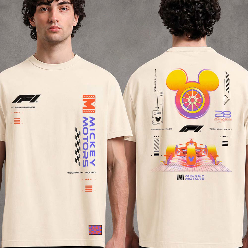Formula 1 X Mickey Glow Ivory T-Shirt F1 Merch Gifts For Racing Fans - Kdjoy