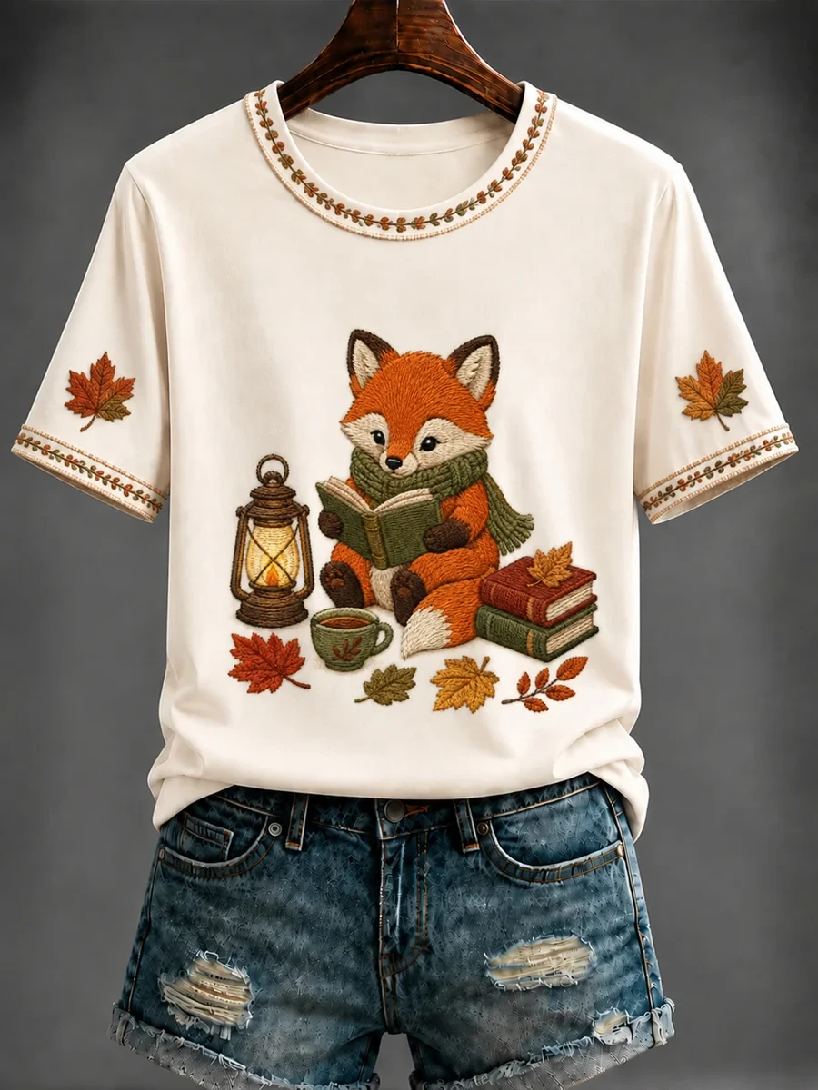 Fox Autumn Leaves Shirt Cute Animal Shirt Cozy Fall Clothes Gift For Fox Lovers - Kdjoy