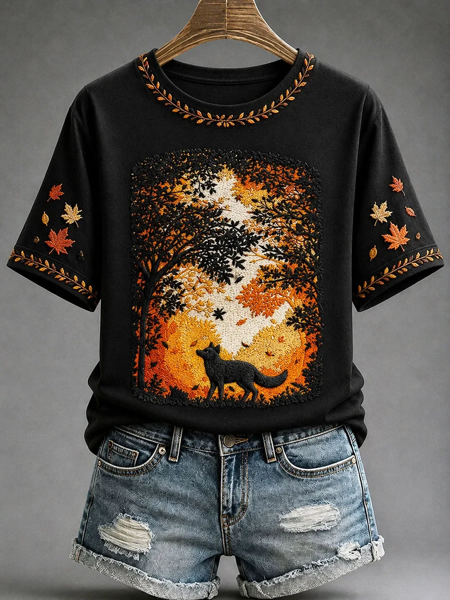 Fox In Autumn Forest T-Shirt Autumn Forest Merch Present For Halloween Lovers - Kdjoy