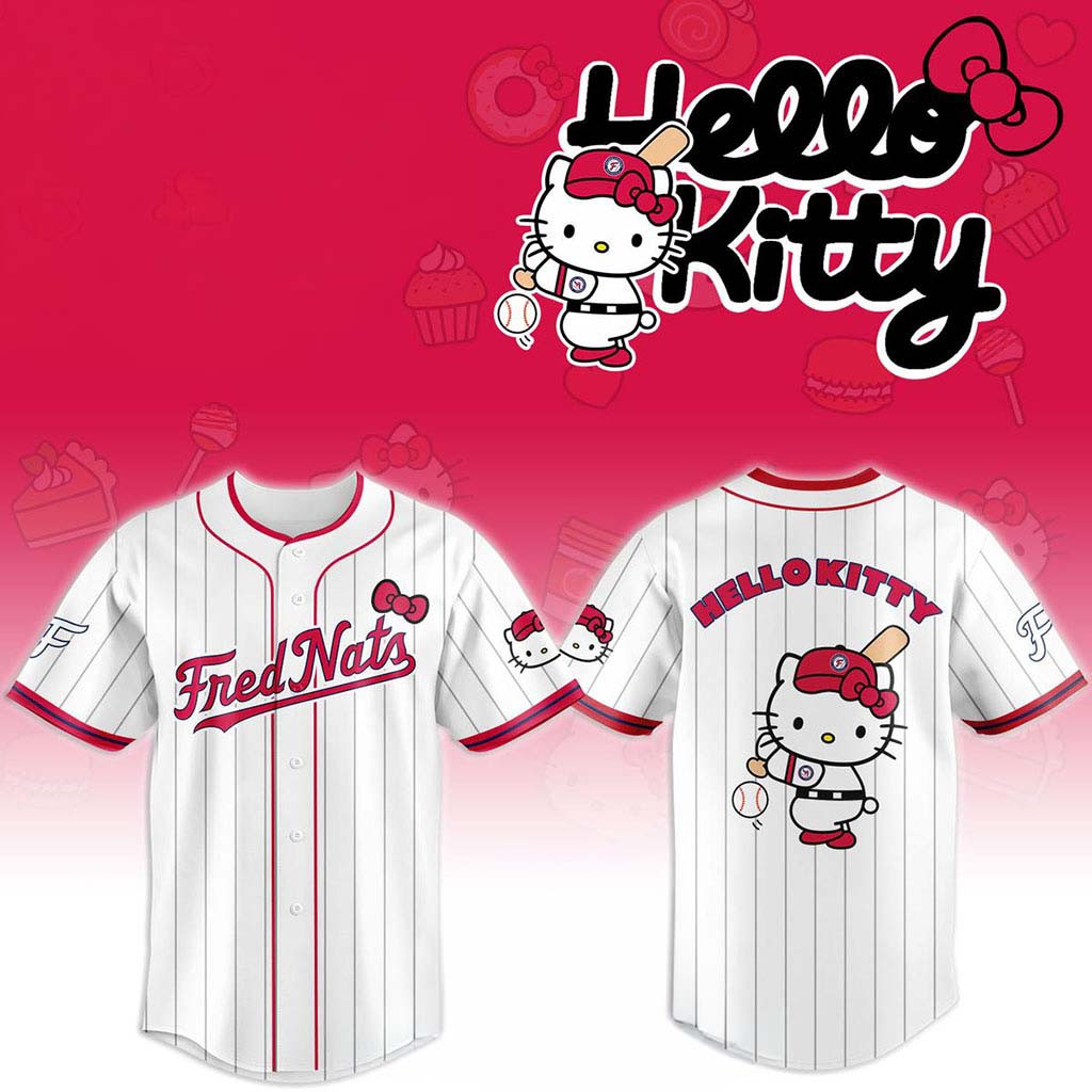 Fredericksburg Nationals X Hello Kitty Classic Striped 2026 Night Game Jersey FredNats Merch - Kdjoy