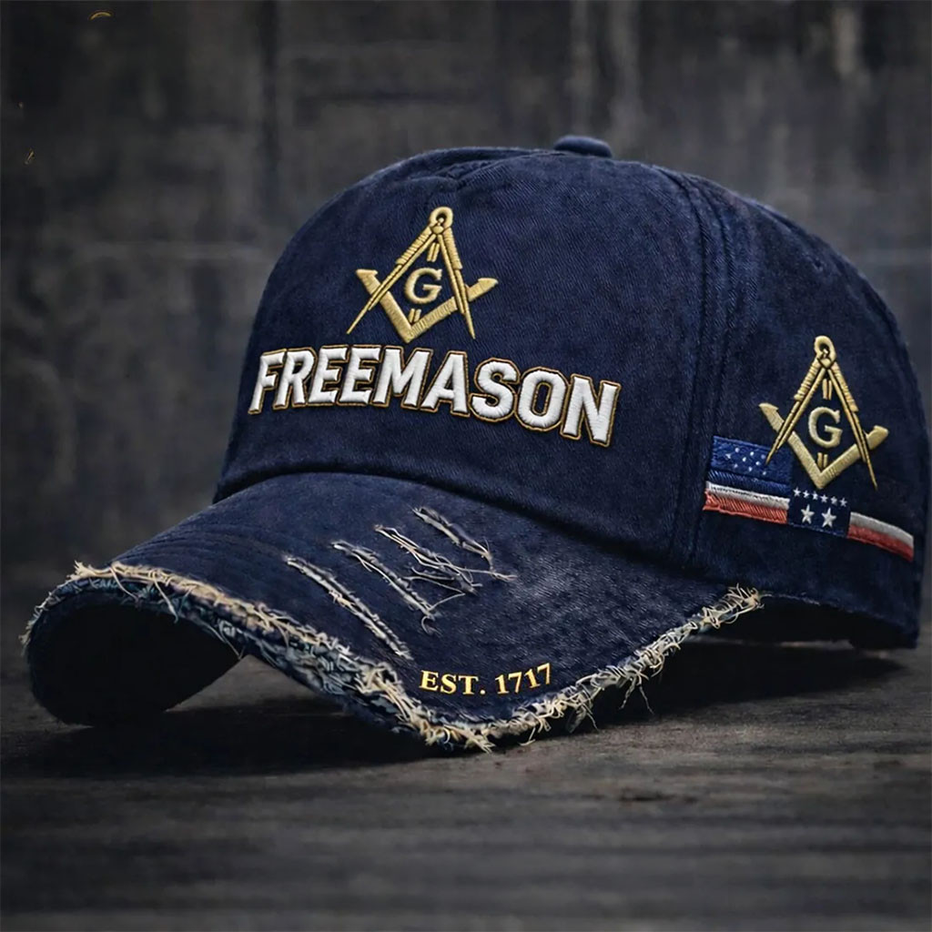 Freemason 1717 Embroidered Distressed Hat Freemason Merch Best Gift For Fathers - Kdjoy Freemason 1717 Embroidered Distressed Hat Freemason Merch Best Gift For Fathers - Kdjoy