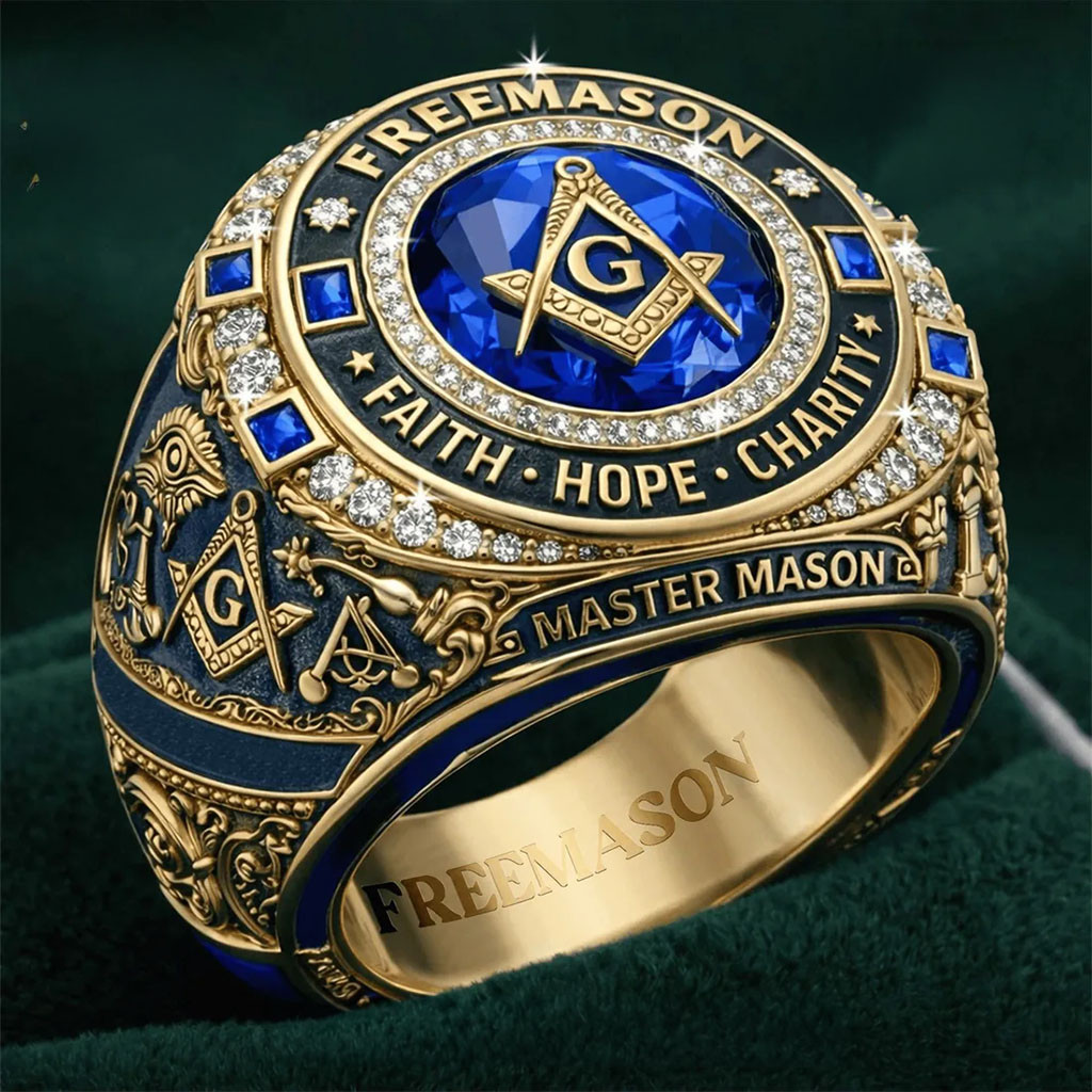 Freemason Master Mason Blue Stone Gold Ring Faith Hope Charity Freemason Merch Dad Gifts - Kdjoy Freemason Master Mason Blue Stone Gold Ring Faith Hope Charity Freemason Merch Dad Gifts - Kdjoy
