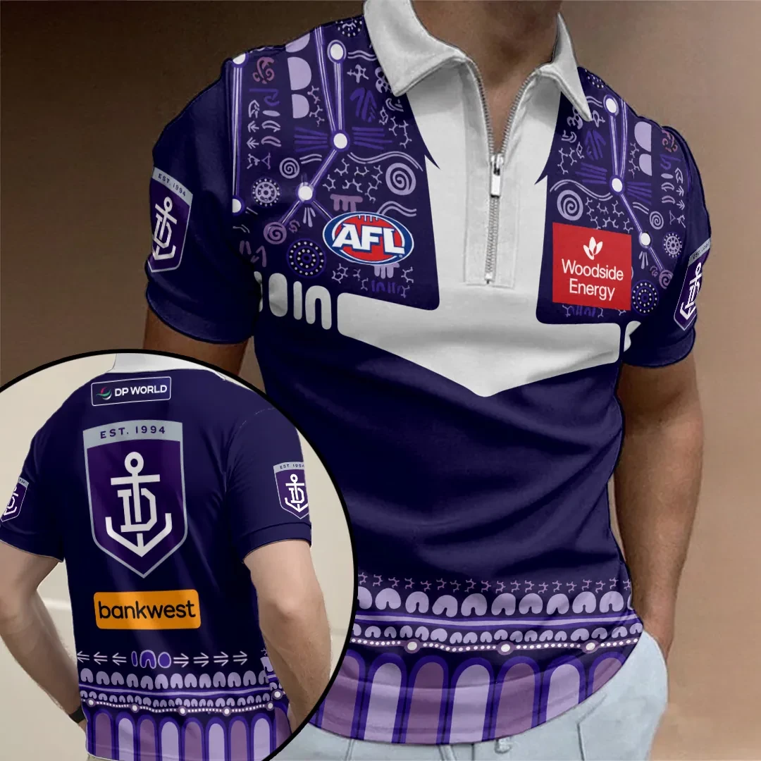 Fremantle Dockers 2026 Indigenous Guernsey Zip Polo Shirt Fremantle Dockers Merch Fan Gifts - Kdjoy