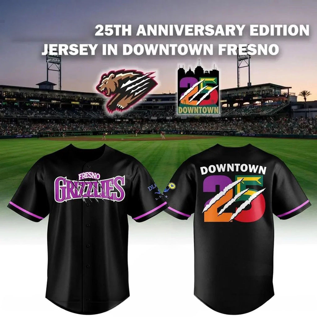 Fresno Grizzlies 25th Anniversary Edition Downtown Baseball Jersey Fresno Grizzlies Merch 2026 - Kdjoy