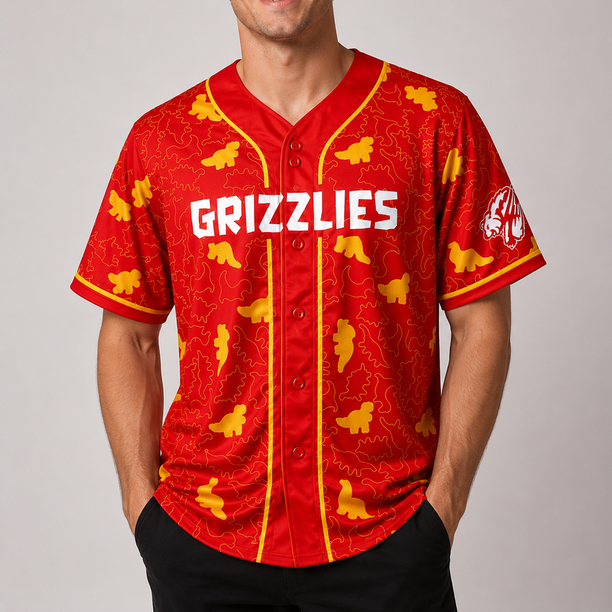Fresno Grizzlies Dino Nugget Jersey Red Fresno Grizzlies Merch Gifts For Baseball Lovers - Kdjoy