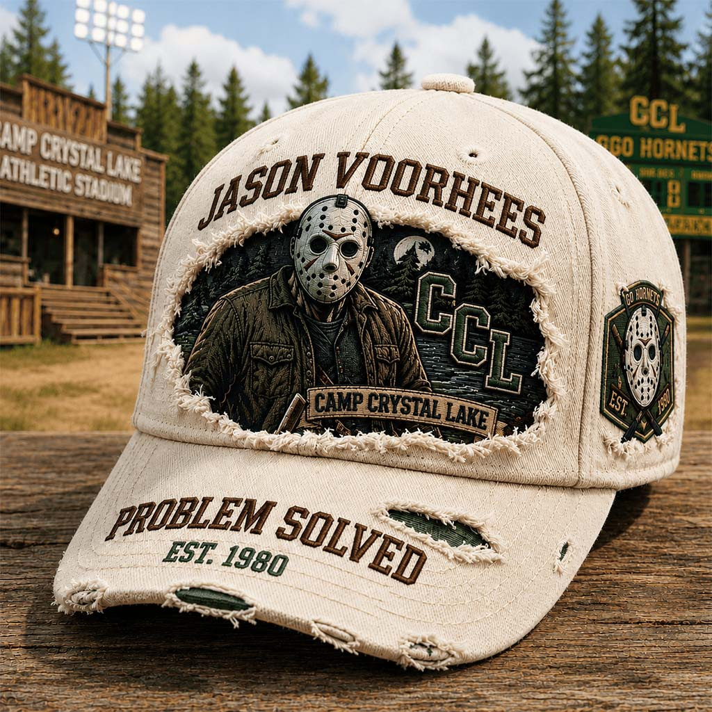 Friday the 13th Merch Jason Voorhees Camp Crystal Lake Hat Problem Solved Hat Horror Fan Gifts - Kdjoy