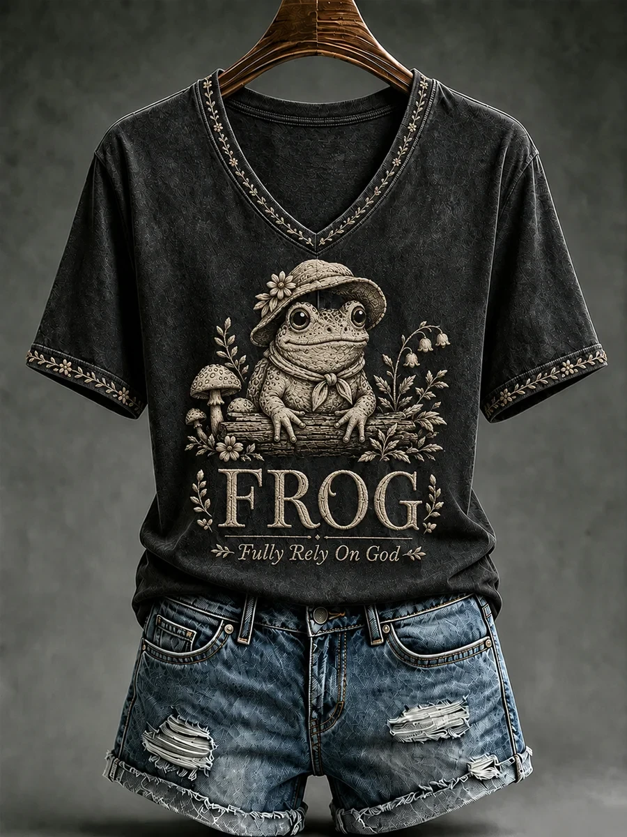 Frog Fully Rely On God V-Neck Shirt Christian Apparel Gifts For Religious Woman - Kdjoy Frog Fully Rely On God V-Neck Shirt Christian Apparel Gifts For Religious Woman - Kdjoy