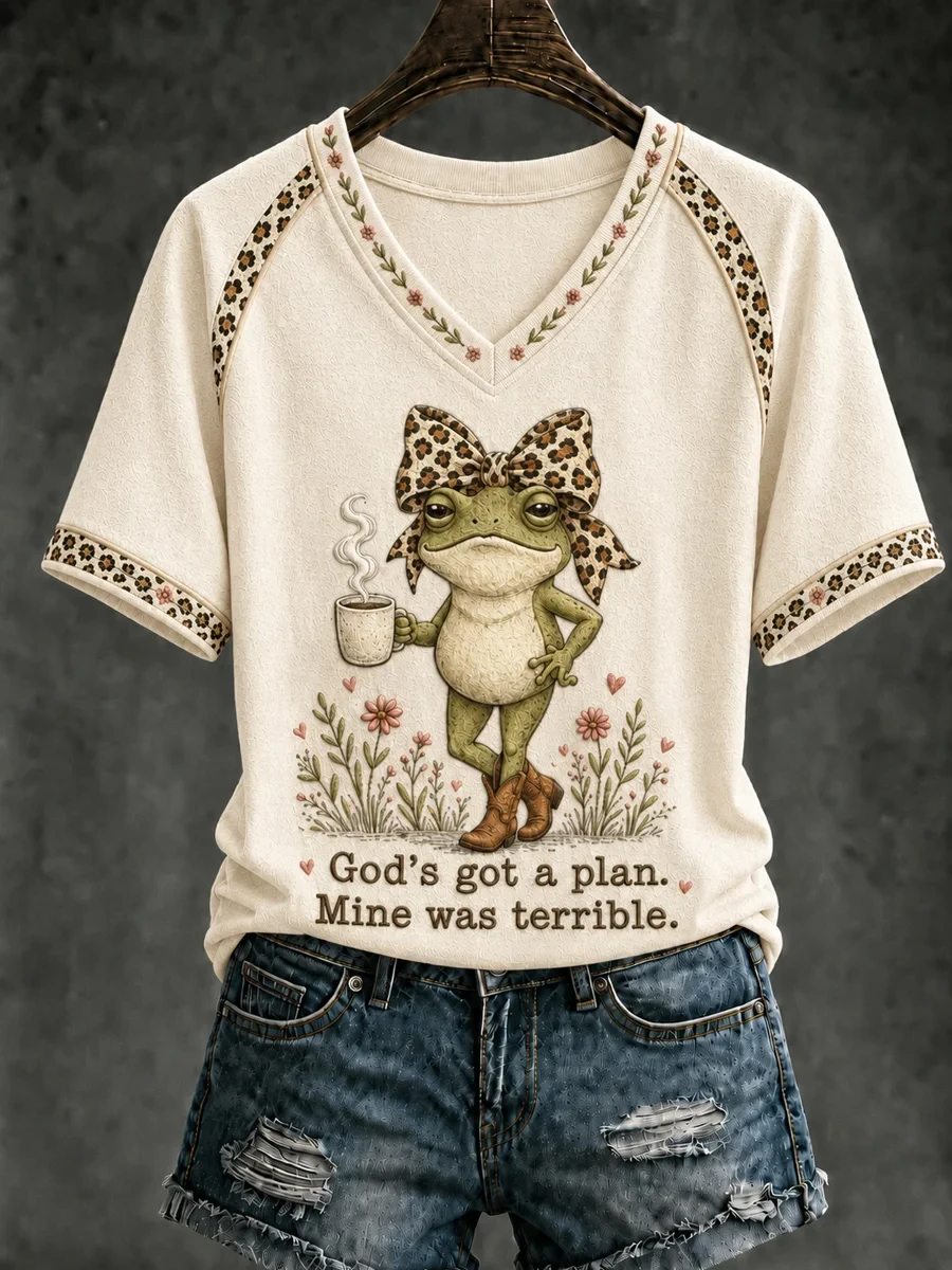 Frog God's Got A Plan Mine Was Terrible V-Neck Shirt Funny Christian Apparel Gift for Her - Kdjoy Frog God's Got A Plan Mine Was Terrible V-Neck Shirt Funny Christian Apparel Gift for Her - Kdjoy
