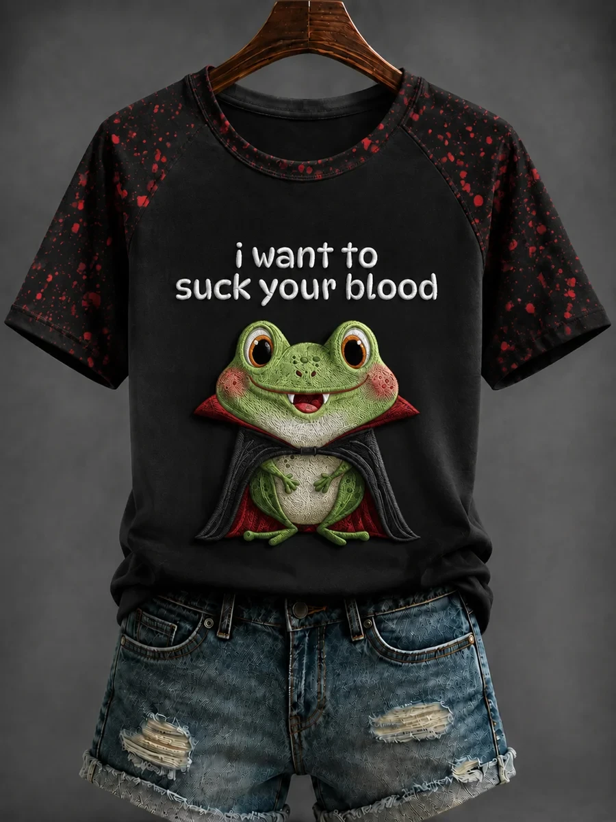 Frog I Want To Suck Your Blood T-Shirt Dracula Themed Shirt Halloween Gift for Her - Kdjoy