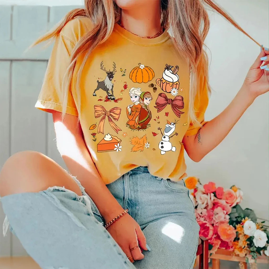 Frozen Coquette Fall Shirt D Princess Elsa And Anna Pumpkin Bow Tee Thanksgiving Gift For Her - Kdjoy