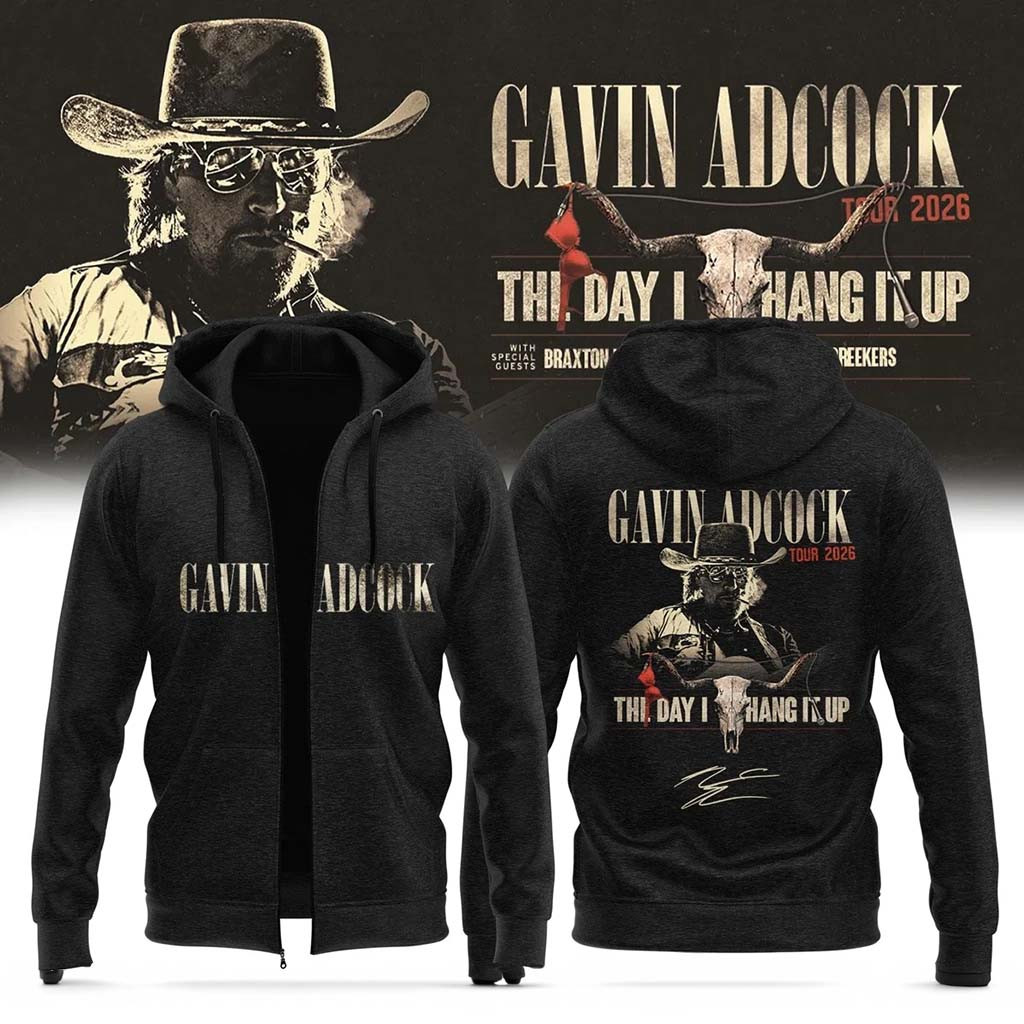 Gavin Adcock Merch 2026 The Day I Hang It Up Tour Signature Black Zip Hoodie Music Lovers Gifts - Kdjoy