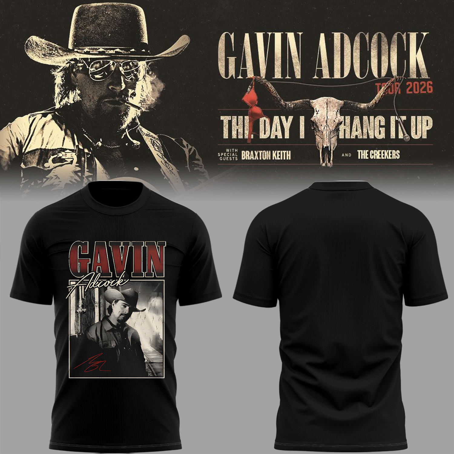 Gavin Adcock Tour 2026 Merch Signature Photo T-Shirt Black The Day I Hand It Up Tour Shirt - Kdjoy Gavin Adcock Tour 2026 Merch Signature Photo T-Shirt Black The Day I Hand It Up Tour Shirt - Kdjoy