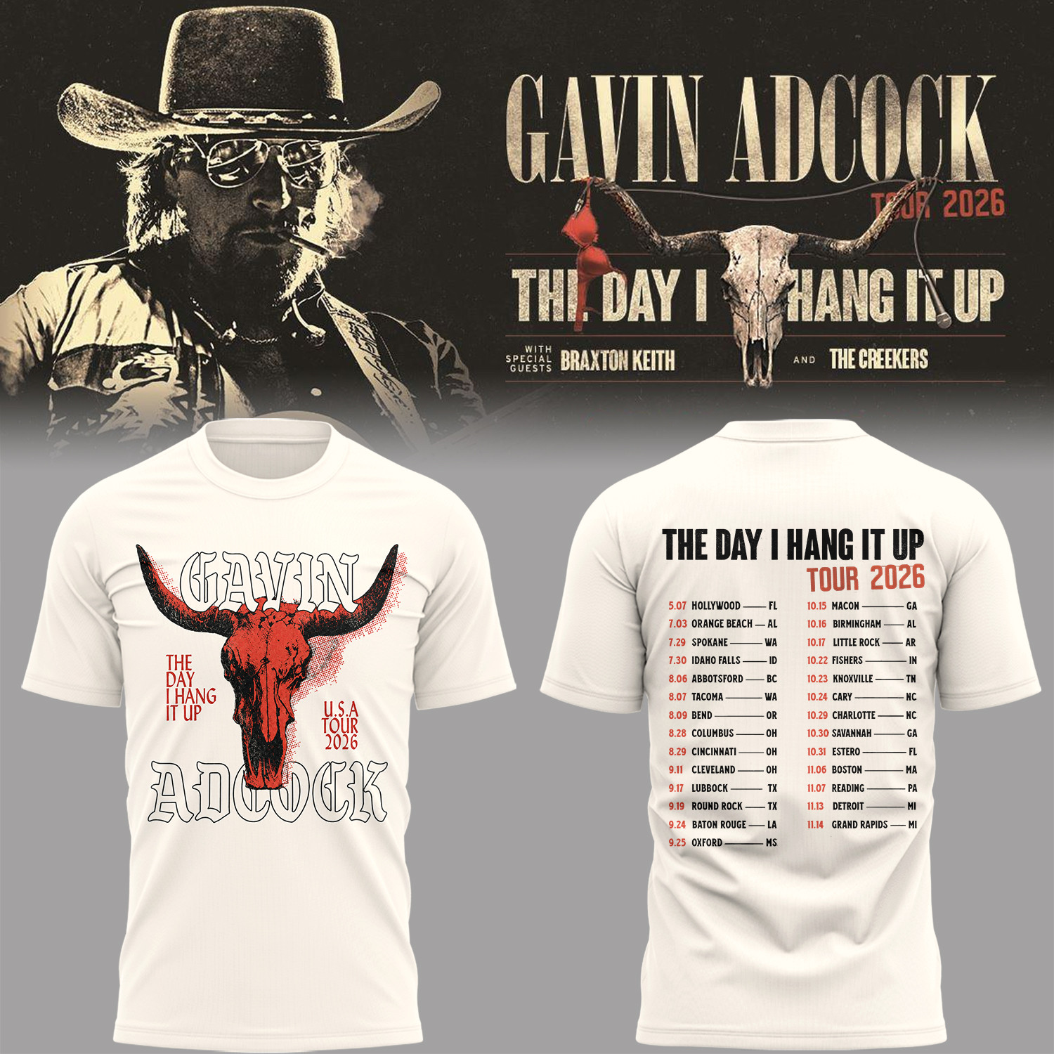 Gavin Adcock Tour 2026 Merch The Day I Hand It Up Tour Dates T-Shirt Gift For Country Fans - Kdjoy