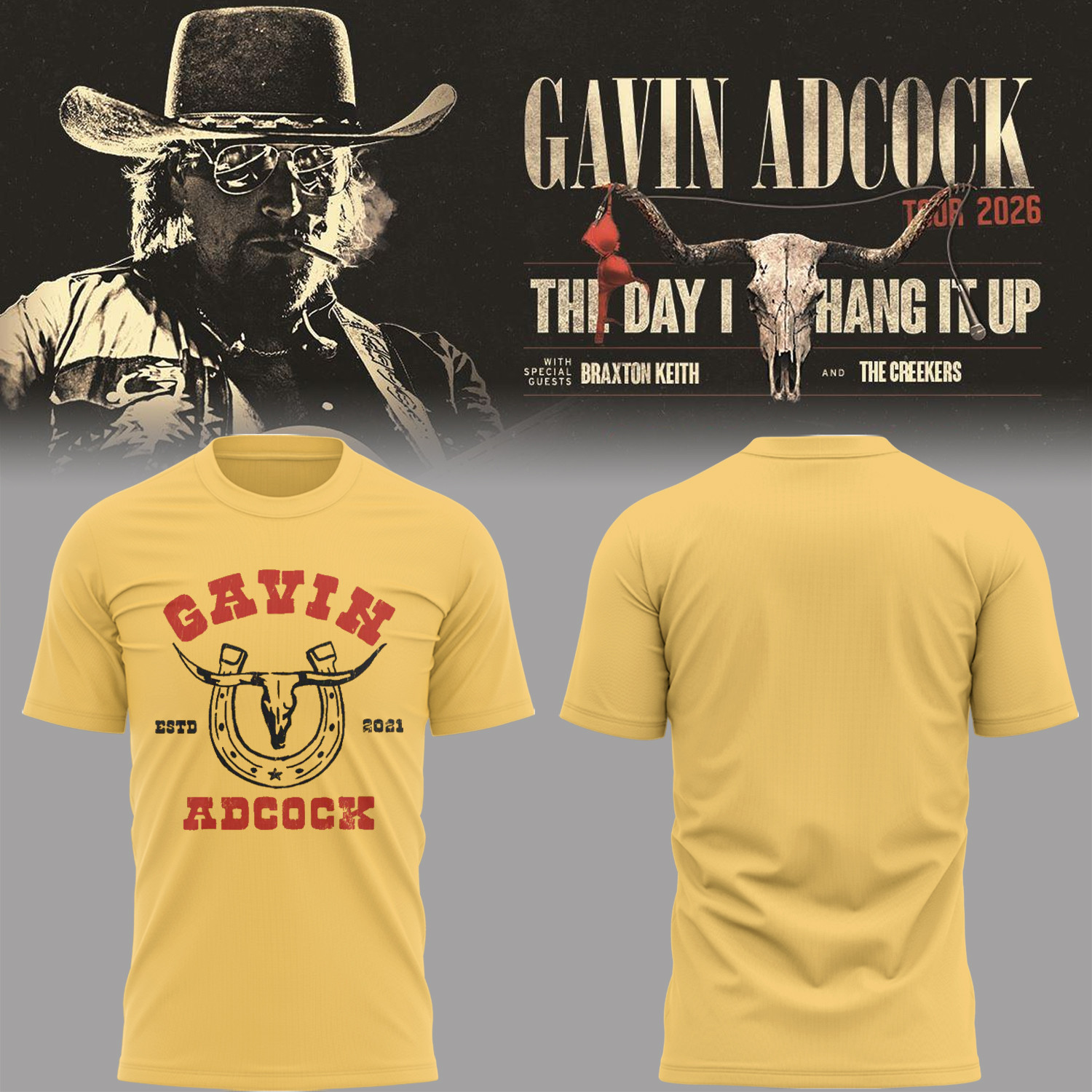 Gavin Adcock Tour 2026 Merch The Day I Hand It Up Tour T-Shirt Lucky Steer Head Tee Fan Gear - Kdjoy