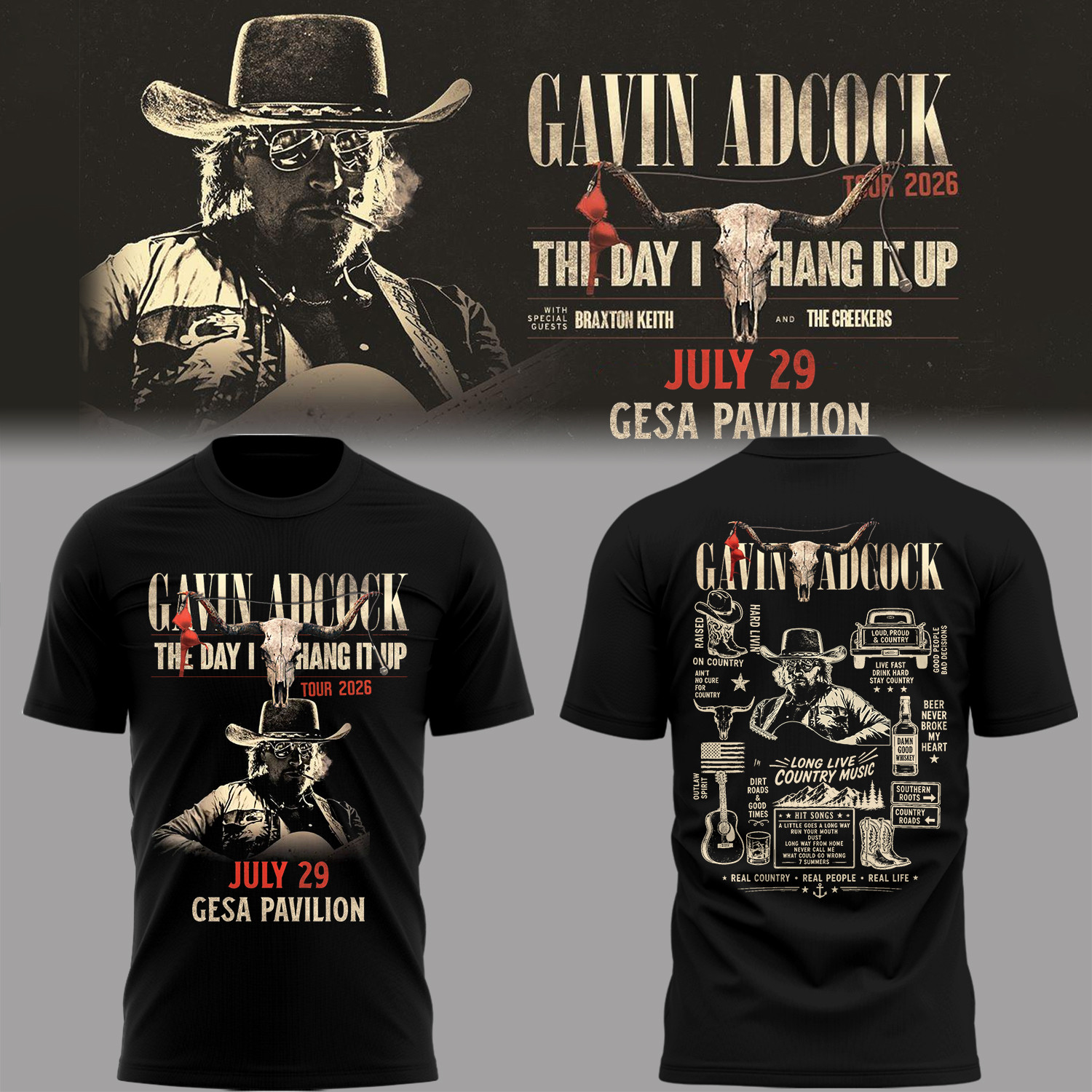 Gavin Adcock Tour 2026 Merch The Day I Hang It Up Tour T-Shirt Present For Country Fans - Kdjoy