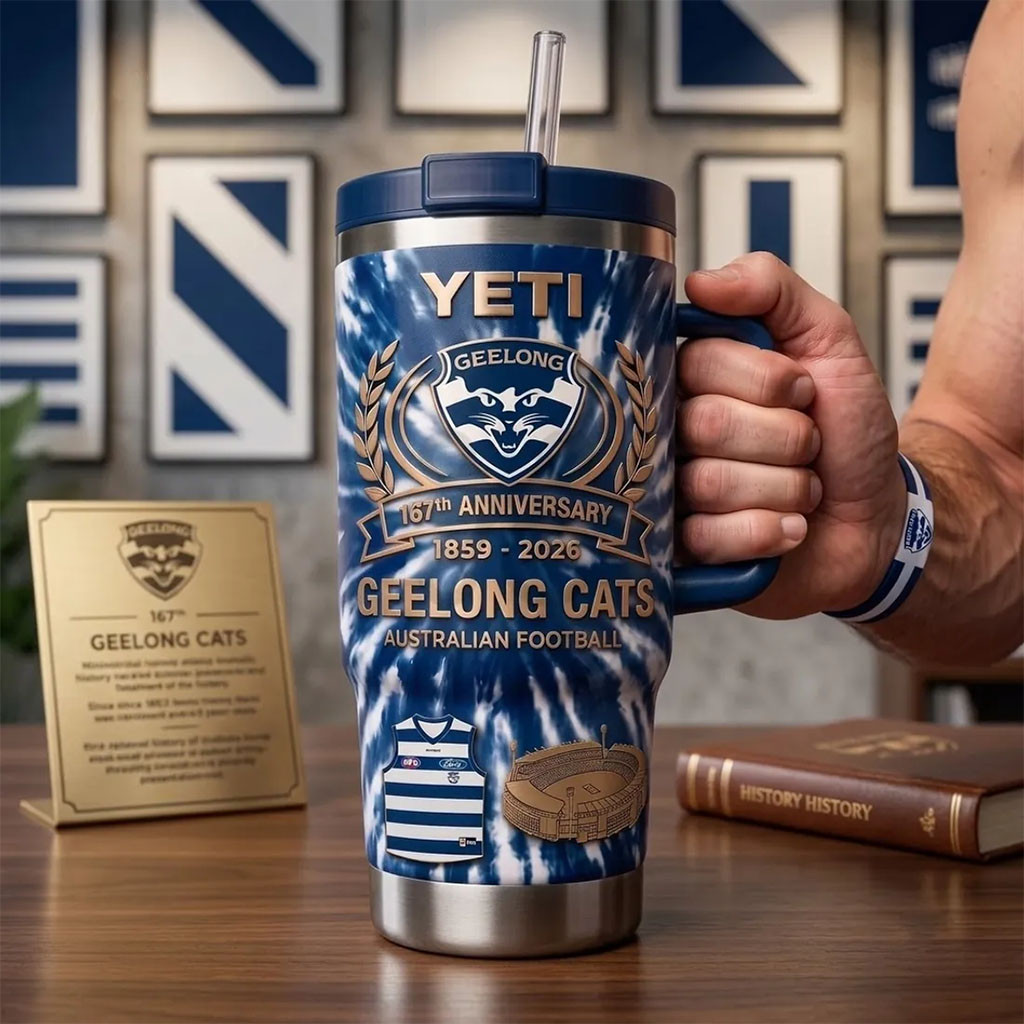 Geelong Cats 167th Anniversary Yeti Stanley Tumbler Geelong Cats Merch Football Fan Gifts - Kdjoy
